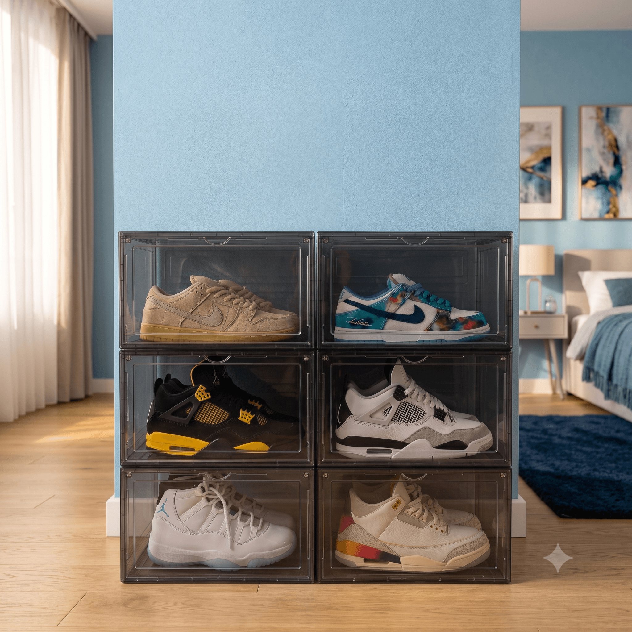 Pack de 6 sneaker boxes transparentes negras apilables